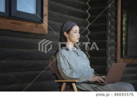 リモートワークをする女性 リモートワークをする女性 86693376
