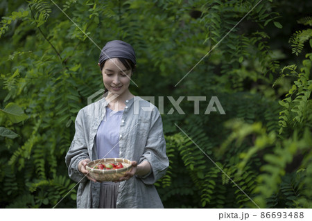収穫野菜を持つ女性 収穫野菜を持つ女性 86693488