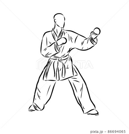 Karate kick technique sketch illustration. Asian martial art sport hand drawn design 86694065