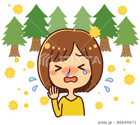 花粉症の女性 くしゃみ イラスト素材のイラスト素材