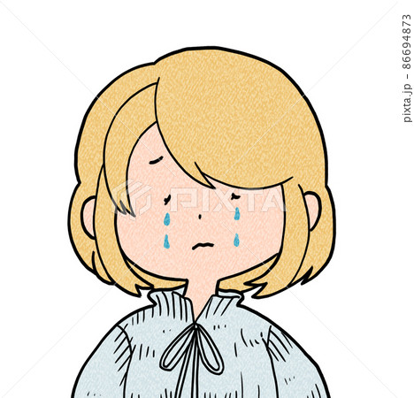 悲しい表情の女性ゆるいキャラクター金髪のイラスト素材