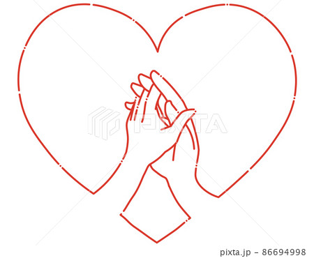 恋人 握手 手を握る 両手 手 ハート 赤のイラスト素材
