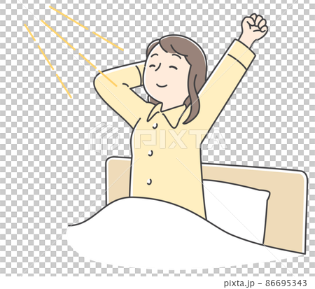朝スッキリ目覚めて伸びをする女性 86695343