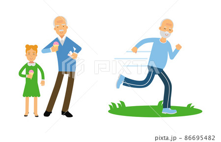 Aged Man Pensioner Character Engaged in Daily Activity Vector Illustration Set Aged Man Pensioner Character Engaged in Daily Activity Vector Illustration Set 86695482