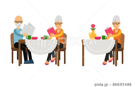 Aged Man and Woman Pensioner Character Engaged in Daily Activity Vector Illustration Set Aged Man and Woman Pensioner Character Engaged in Daily Activity Vector Illustration Set 86695486
