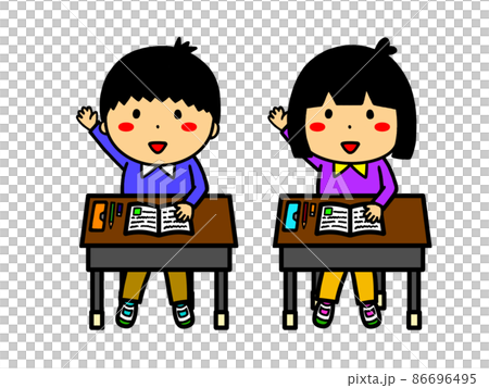 授業で手を挙げる男の子と女の子のイラスト 86696495
