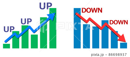増加や減少する変化を表す棒グラフのイラストのイラスト素材