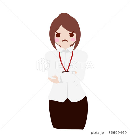 【案内】社員証をつけたシャツを着た受付女性が腕組み②【きっと研修】 86699449