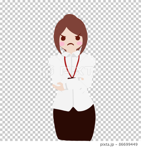 【案内】社員証をつけたシャツを着た受付女性が腕組み②【きっと研修】 86699449