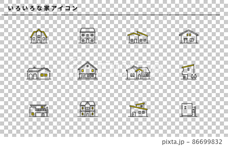 いろいろな家のシンプルなアイコンセット、ベクター 86699832