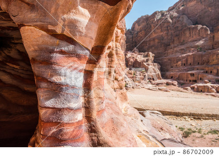 Stripped rock, view from a cave. Petra, Jordan Stripped rock, view from a cave. Petra, Jordan 86702009
