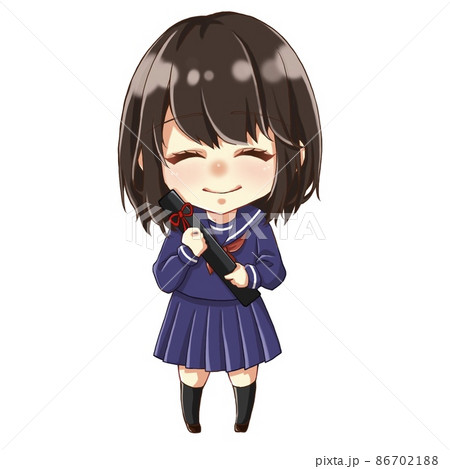 卒業　セーラー服　笑顔の女の子　イラスト 86702188
