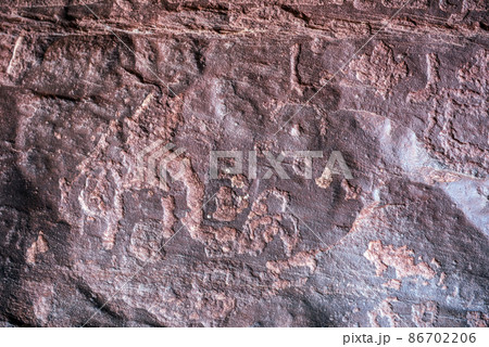 Nabatean and Thamudic inscriptions on rock in Wadi Rum desert 86702206
