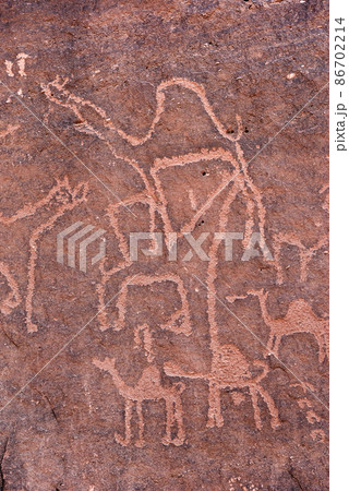 Prehistoric inscriptions in Wadi Rum, Jordan 86702214