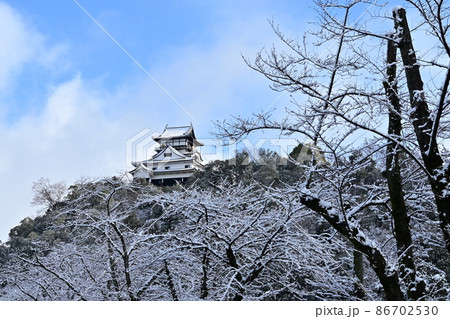 雪が晴れた犬山城の天守 86702530