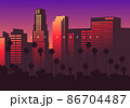 Los Angeles skyline at golden hour, California, USA. Original vector illustration 86704487
