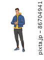 Figures of young people in casual clothes. They go to the viewer. Full-length. Watercolor illustration 86704941