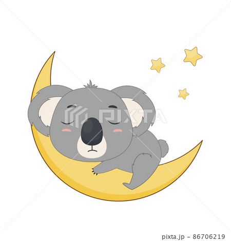 Cute koala sleeps on a yellow moon. Koala on white backgriund. Vector illustration for designs, prints and patterns. 86706219