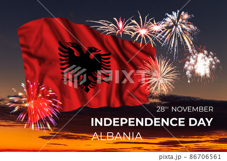 Fireworks and flag of Albania Fireworks and flag of Albania 86706561