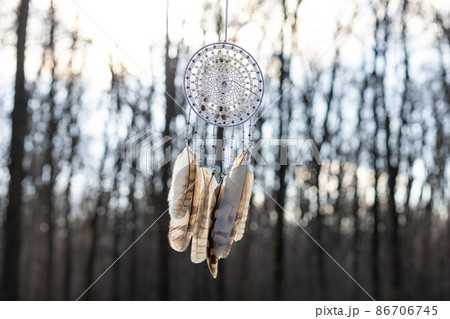Handmade dream catcher with feathers threads and beads rope hanging 86706745