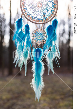 Handmade dream catcher with feathers threads and beads rope hanging 86706749
