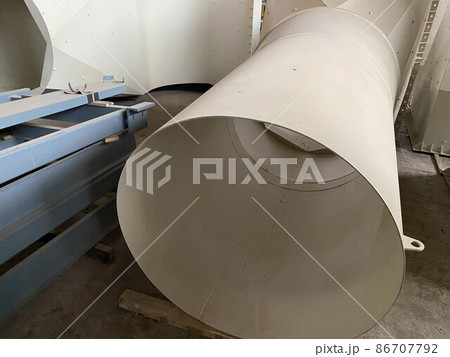 Large diameter pipe for waste disposal from an industrial plant. Environmental pollution with hazardous sewage. Close-up 86707792
