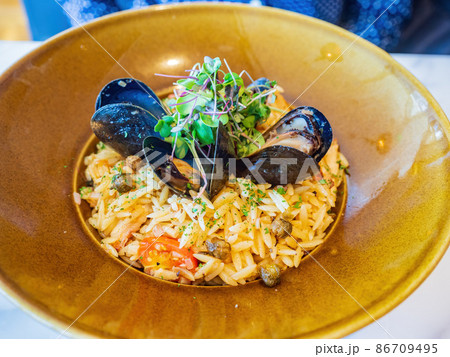 Close up shot of seafood pasta 86709495