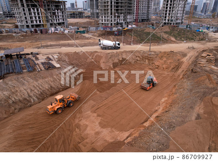 Soil Compactor the leveling ground for construct of foundation.  86709927