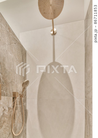 Modern shower stall in a bright bathroom Modern shower stall in a bright bathroom 86711853