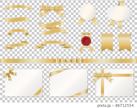 お洒落な金色のリボンとメッセージカードのセット 86712554