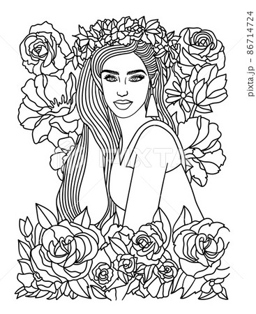 Cute Flower Girl Coloring Page for Adults 86714724