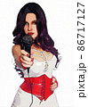 1980s Style Singer With Microphone Wearing White and Red Clothing 86717127