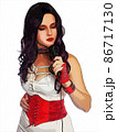 1980s Style Singer With Microphone Wearing White and Red Clothing 86717130