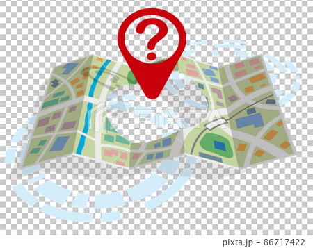 中央に穴の空いた地図とマーカーで表現する道に迷ったイメージ　正面 86717422