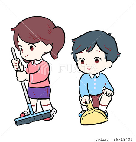 掃除をする小学生　男の子　女の子 86718409