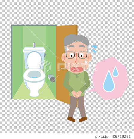 尿失禁で焦る高齢男性 尿失禁で焦る高齢男性 86719251