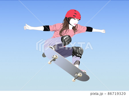飛ぶスケートボード女子イラストのイラスト素材 [86719320] - PIXTA
