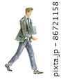 The figure of a young man in casual clothes. He goes to the right of the viewer. In full growth. Watercolor illustration 86721158