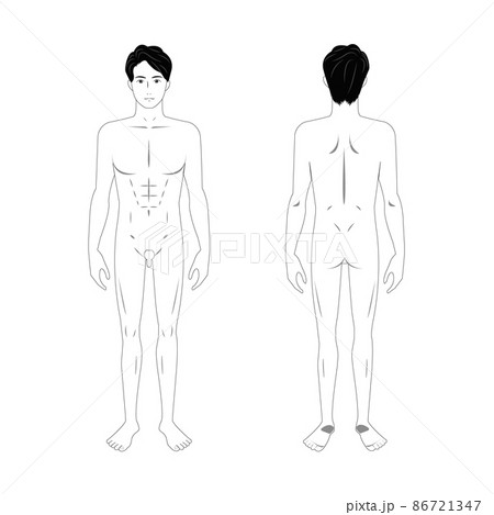 若いアジア人男性の美容や整体向けの全身の裸の白バックのイメージイラスト図 86721347