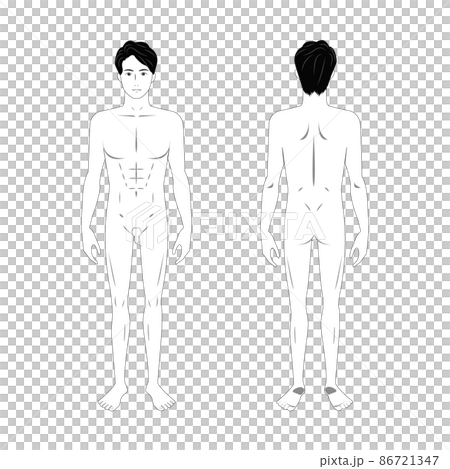 若いアジア人男性の美容や整体向けの全身の裸の白バックのイメージイラスト図 86721347