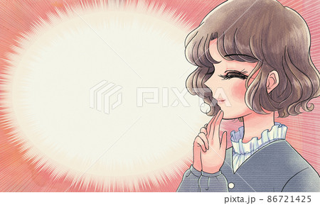 70年代少女漫画イラスト・笑顔の少女のバナー 70年代少女漫画イラスト・笑顔の少女のバナー 86721425