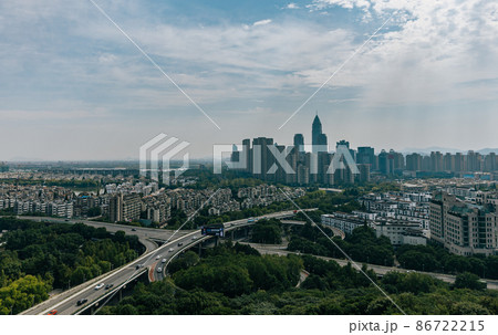 water city Shaoxing wupeng boat and landmark buildings 86722215