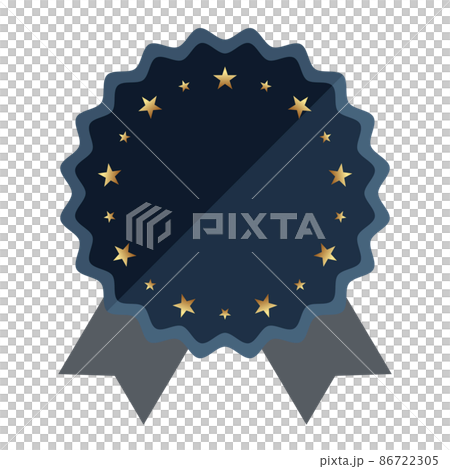 帶有絲帶的徽章獎章的矢量圖解，可用於慶祝活動和頒獎。 86722305