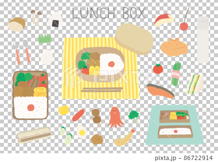 お弁当にまつわる手描きイラストセット（カラー/輪郭線なし） 86722914