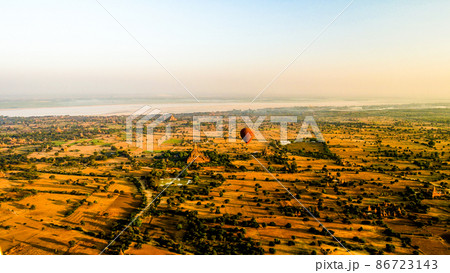 Ballooning in the dawn over Bagan, Myanmar Ballooning in the dawn over Bagan, Myanmar 86723143