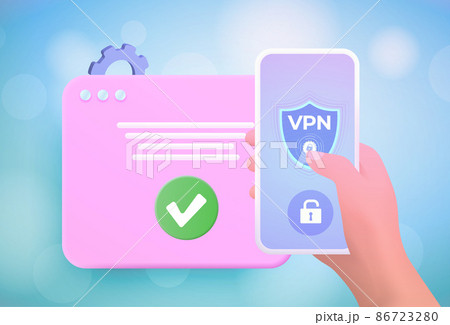 VPN Service app 3d concept. Internet Security Virtual private network and Privacy Data Encryption Software Service. Cartoon hand holding a smartphone with vpn app VPN Service app 3d concept. Internet Security Virtual private network and Privacy Data Encryption Software Service. Cartoon hand holding a smartphone with vpn app 86723280