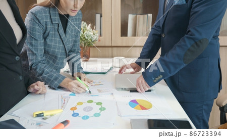 Business team meeting present briefing the project analyzing income charts graphs Business team meeting present briefing the project analyzing income charts graphs 86723394