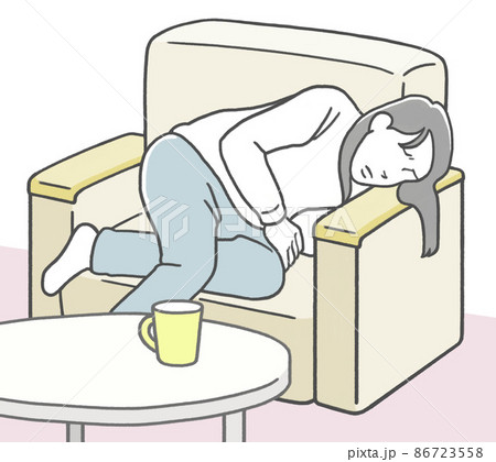 落ち込んでソファに横たわる女性のイラスト素材