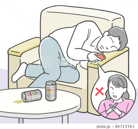彼女に振られソファに横たわる男性 86723561