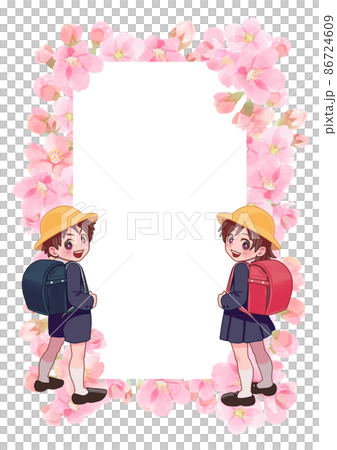 提著書包和櫻花架的小學生 提著書包和櫻花架的小學生 86724609